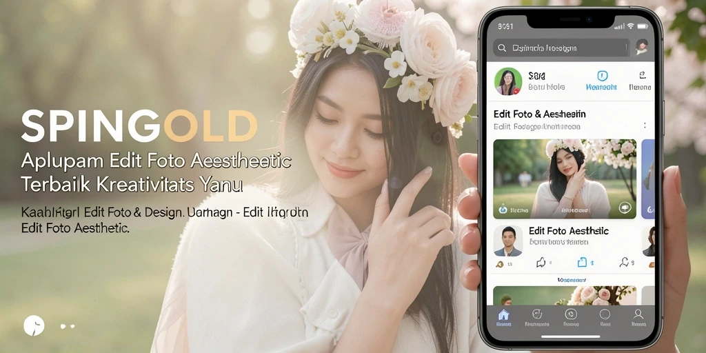 Antarmuka pengguna SPINGOLD untuk editing foto aesthetic yang mudah.